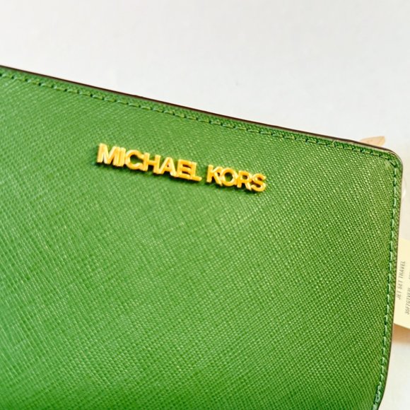 Michael Kors Jet Set Travel Medium Bifold Coin Zipper Wallet Fern Green - Picture 8 of 11
